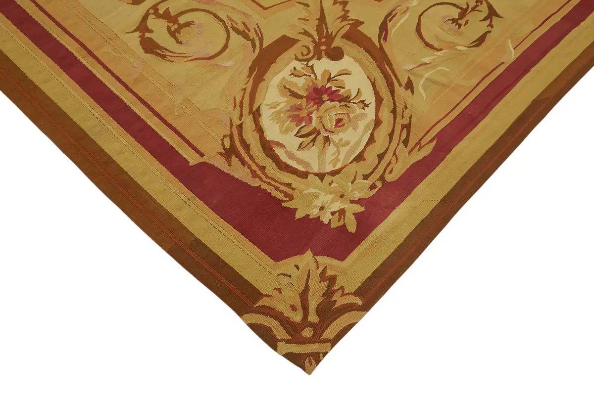 Aubusson Eskitme Bej Pamuk Üzerine Yün El Dokuma Halı-260x360 - Görsel 4