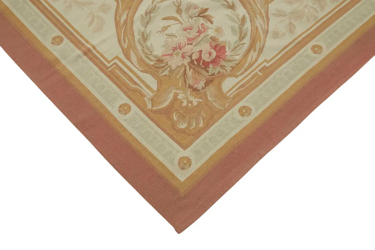 Aubusson Eskitme Bej Pamuk Üzerine Yün El Dokuma Halı-240x310 - Görsel 4