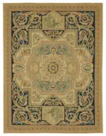 Aubusson Eskitme Bej Pamuk Üzerine Yün El Dokuma Halı-240x312