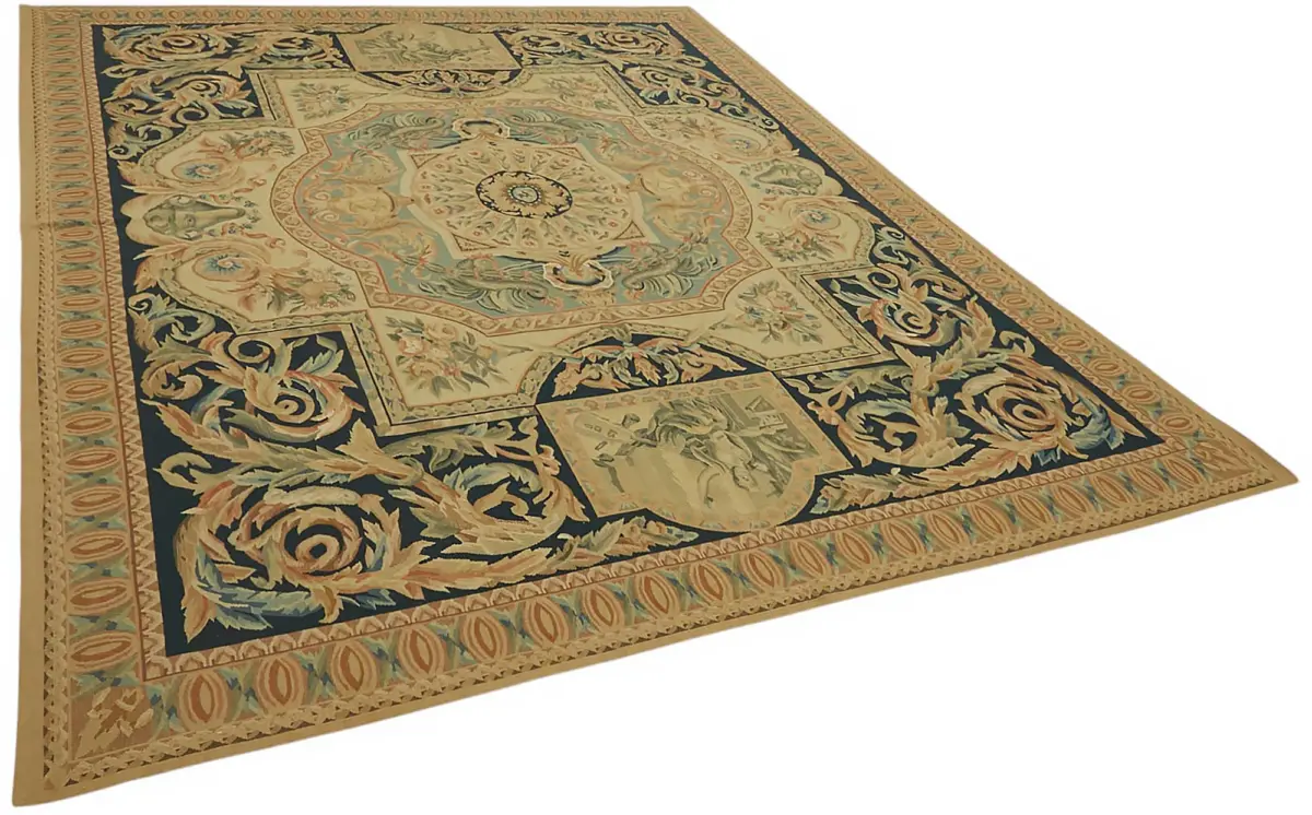 Aubusson Eskitme Bej Pamuk Üzerine Yün El Dokuma Halı-240x312 - Görsel 2