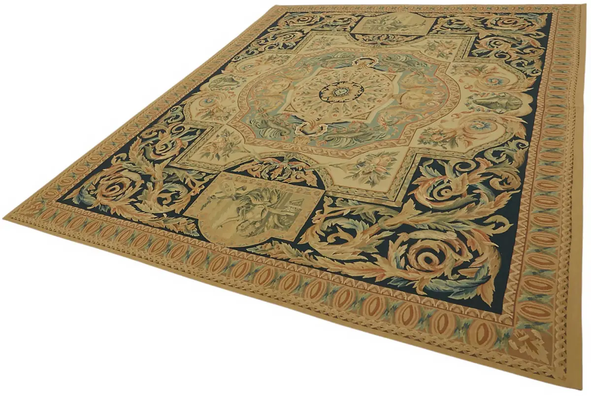 Aubusson Eskitme Bej Pamuk Üzerine Yün El Dokuma Halı-240x312 - Görsel 3