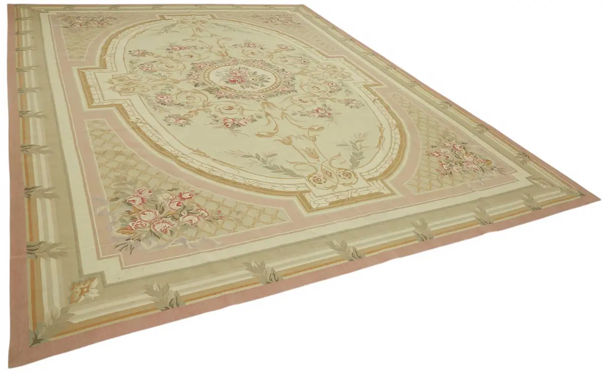 Aubusson Eskitme Bej Pamuk Üzerine Yün El Dokuma Halı-307x429 - Görsel 2