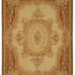 Aubusson Eskitme Bej Pamuk Üzerine Yün El Dokuma Halı-300x428