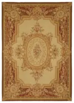 Aubusson Eskitme Bej Pamuk Üzerine Yün El Dokuma Halı-300x428