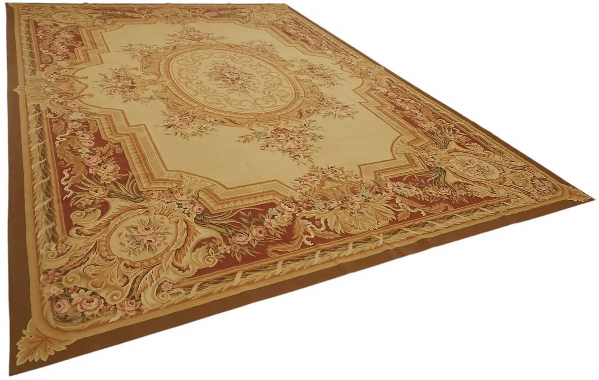 Aubusson Eskitme Bej Pamuk Üzerine Yün El Dokuma Halı-300x428 - Görsel 2