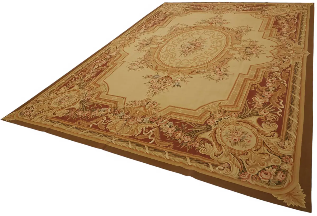 Aubusson Eskitme Bej Pamuk Üzerine Yün El Dokuma Halı-300x428 - Görsel 3