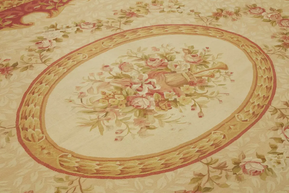 Aubusson Eskitme Bej Pamuk Üzerine Yün El Dokuma Halı-270x380 - Görsel 5