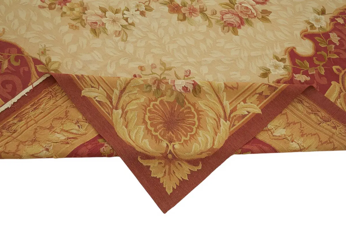 Aubusson Eskitme Bej Pamuk Üzerine Yün El Dokuma Halı-270x380 - Görsel 6