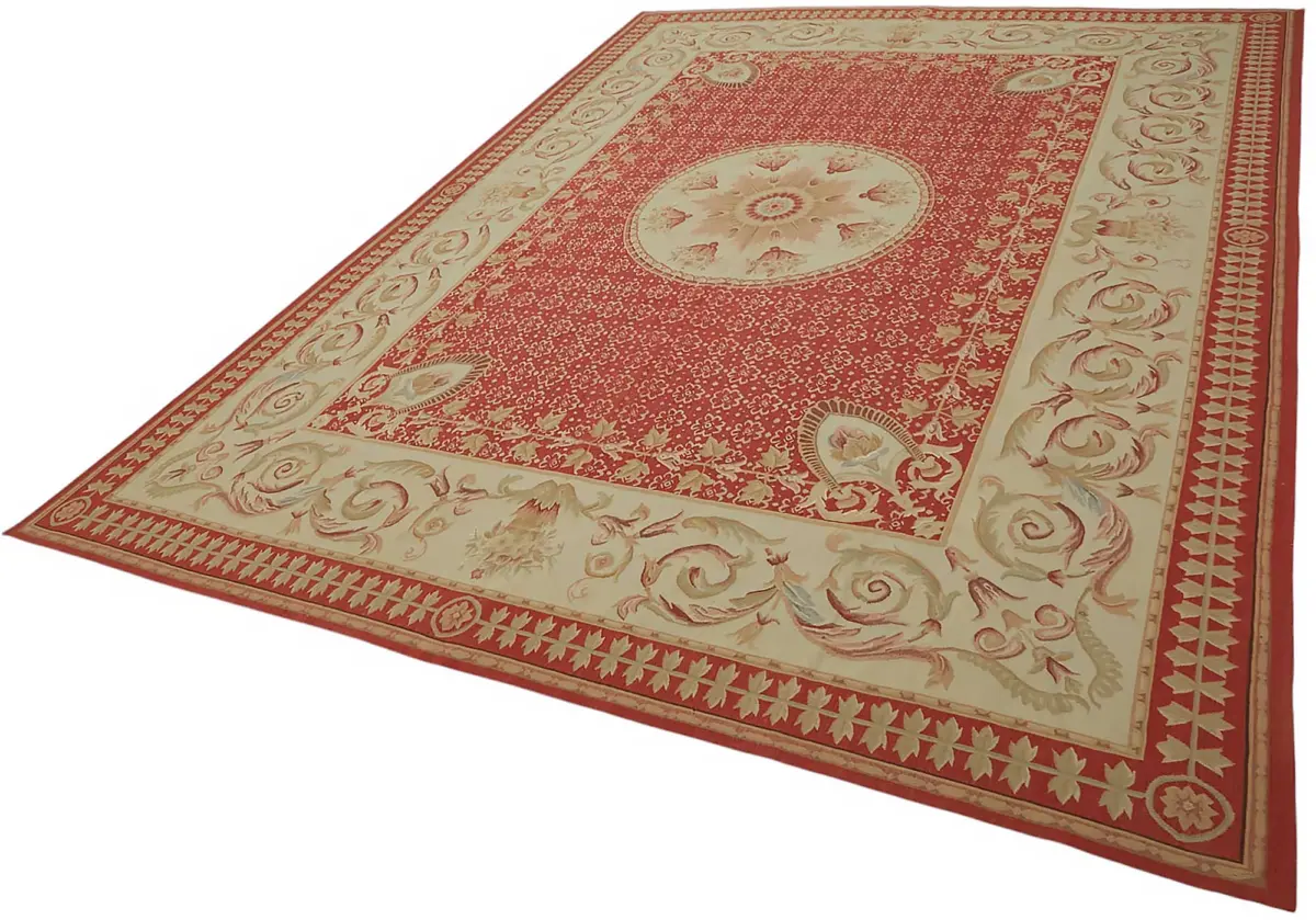 Aubusson Eskitme Bej Pamuk Üzerine Yün El Dokuma Halı-270x373 - Görsel 3