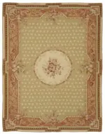 Aubusson Eskitme Bej Pamuk Üzerine Yün El Dokuma Halı-272x348