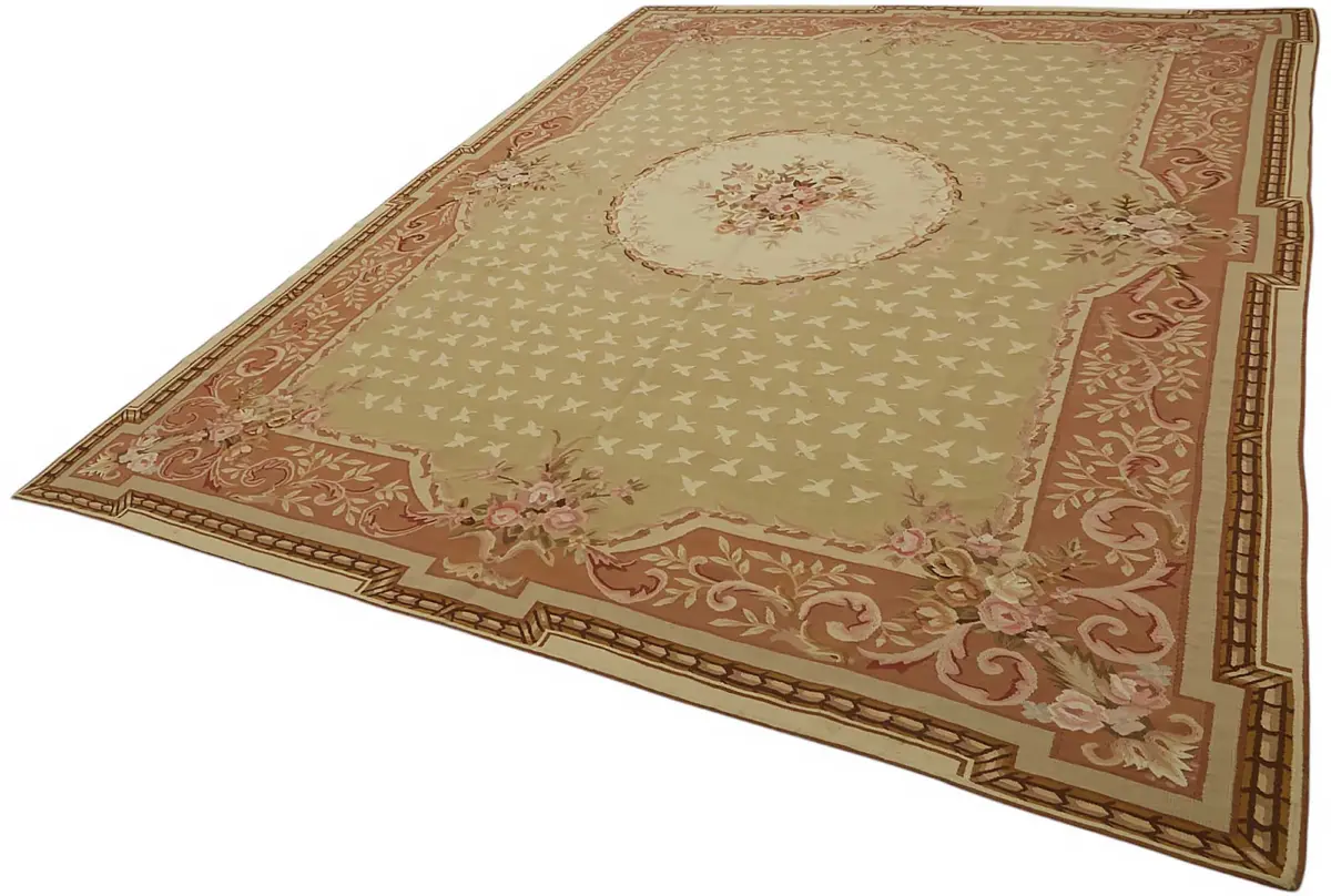 Aubusson Eskitme Bej Pamuk Üzerine Yün El Dokuma Halı-272x348 - Görsel 3