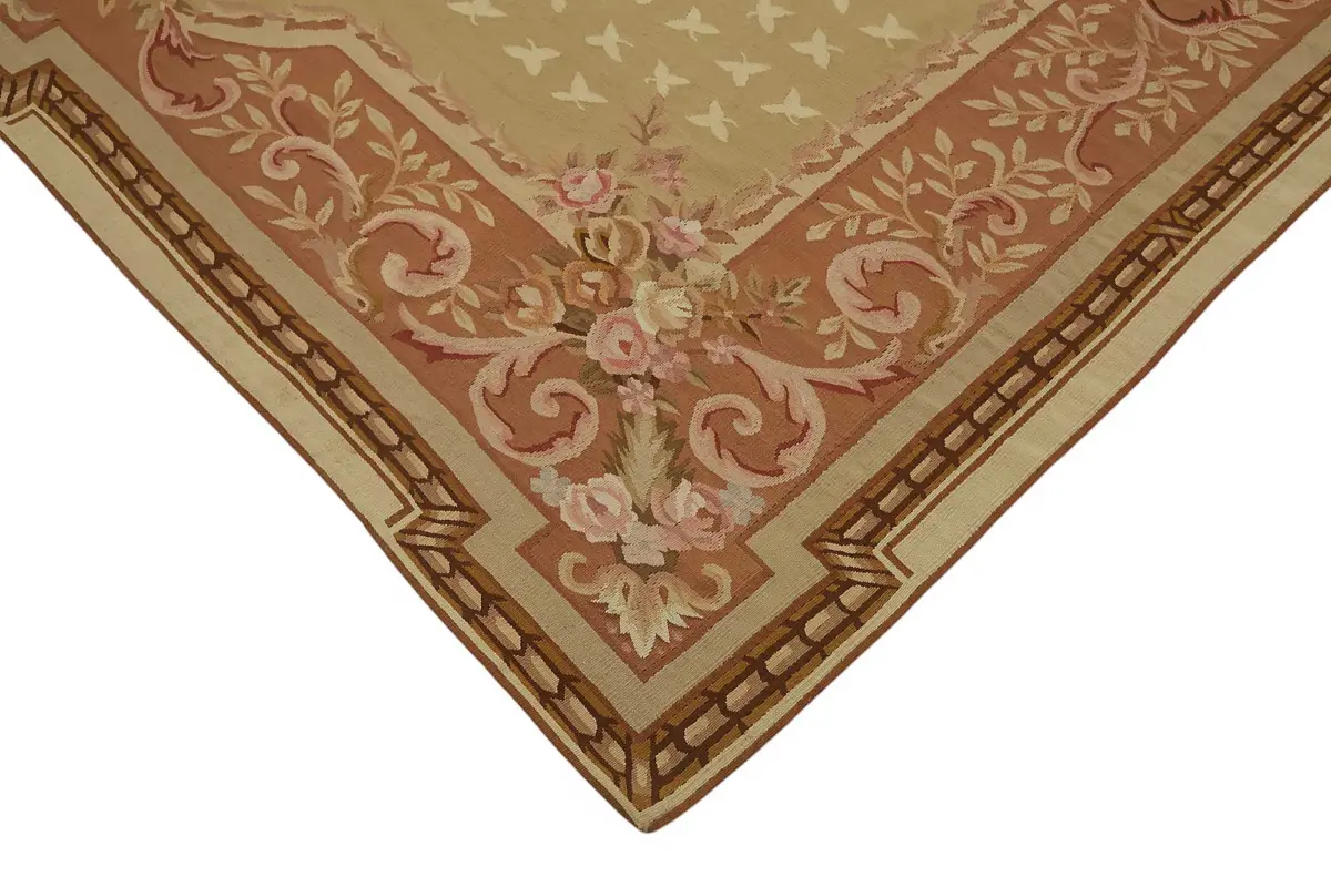 Aubusson Eskitme Bej Pamuk Üzerine Yün El Dokuma Halı-272x348 - Görsel 4