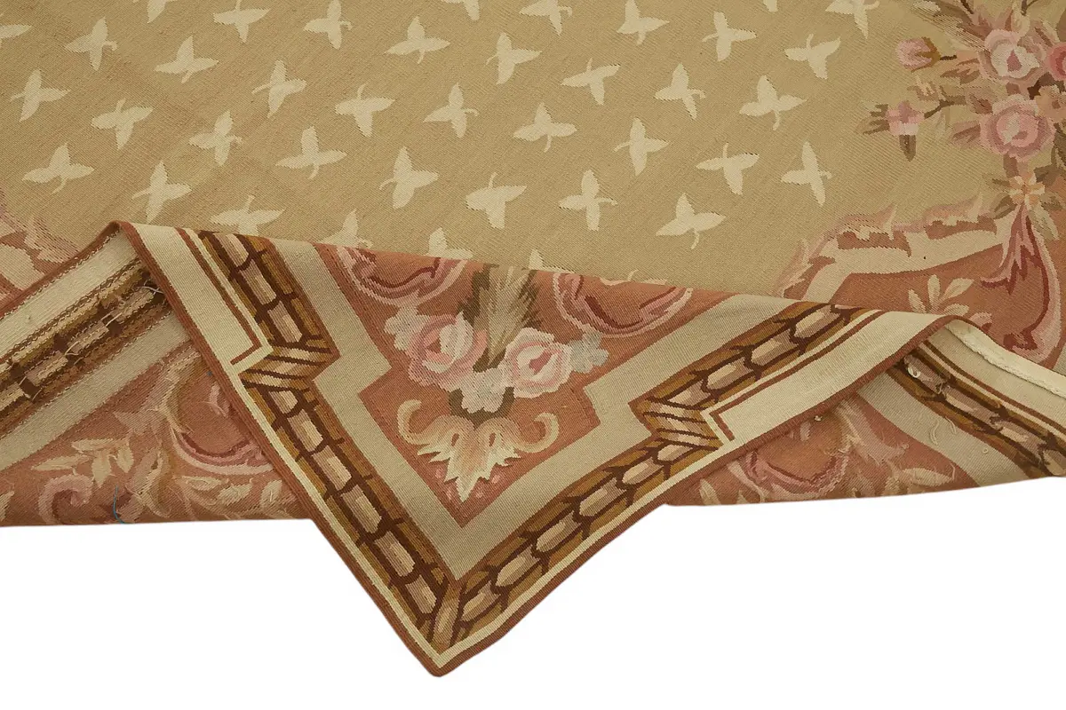 Aubusson Eskitme Bej Pamuk Üzerine Yün El Dokuma Halı-272x348 - Görsel 6