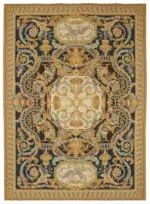 Aubusson Eskitme Bej Pamuk Üzerine Yün El Dokuma Halı-271x377