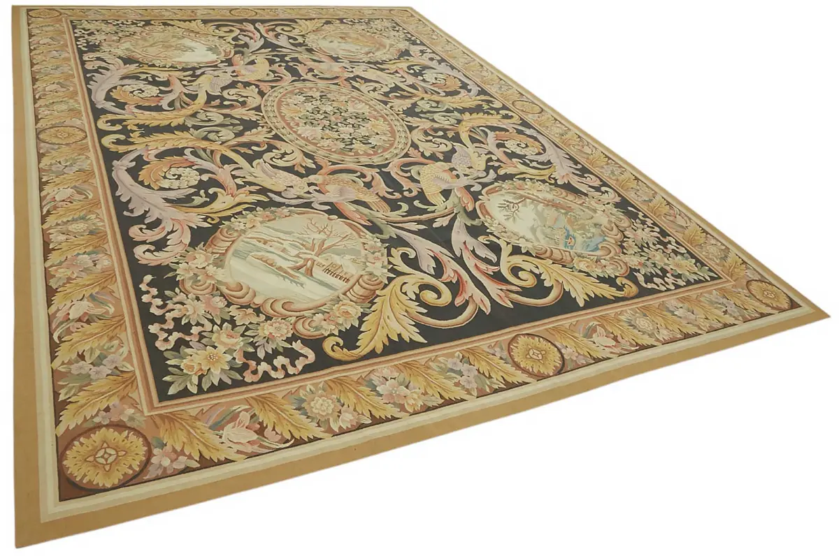 Aubusson Eskitme Bej Pamuk Üzerine Yün El Dokuma Halı-296x426 - Görsel 2