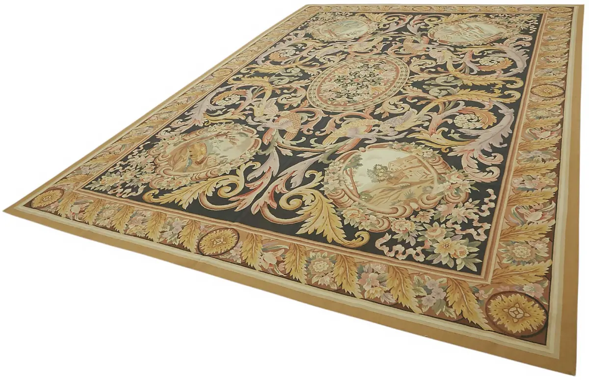 Aubusson Eskitme Bej Pamuk Üzerine Yün El Dokuma Halı-296x426 - Görsel 3