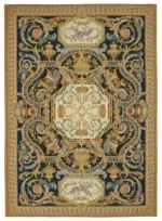 Aubusson Eskitme Bej Pamuk Üzerine Yün El Dokuma Halı-304x431