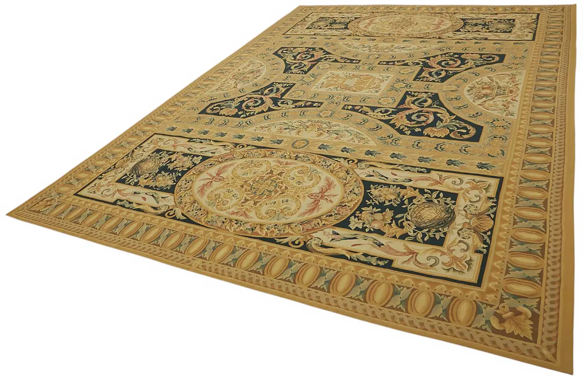 Aubusson Eskitme Bej Pamuk Üzerine Yün El Dokuma Halı-304x436 - Görsel 3