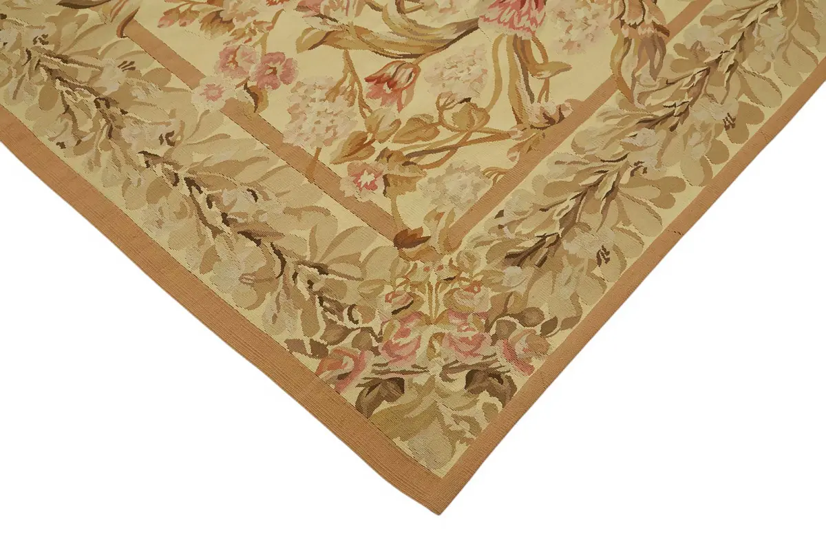 Aubusson Eskitme Bej Pamuk Üzerine Yün El Dokuma Halı-262x377 - Görsel 4