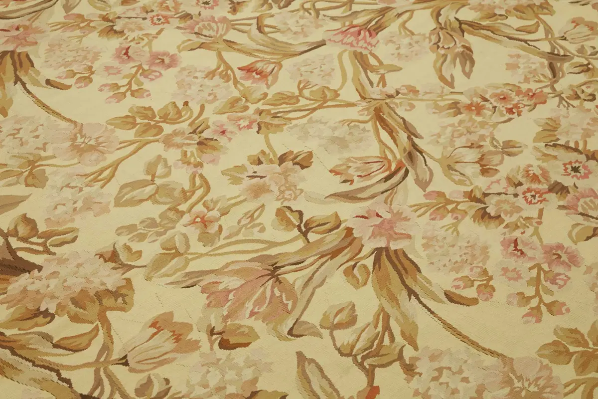 Aubusson Eskitme Bej Pamuk Üzerine Yün El Dokuma Halı-262x377 - Görsel 5