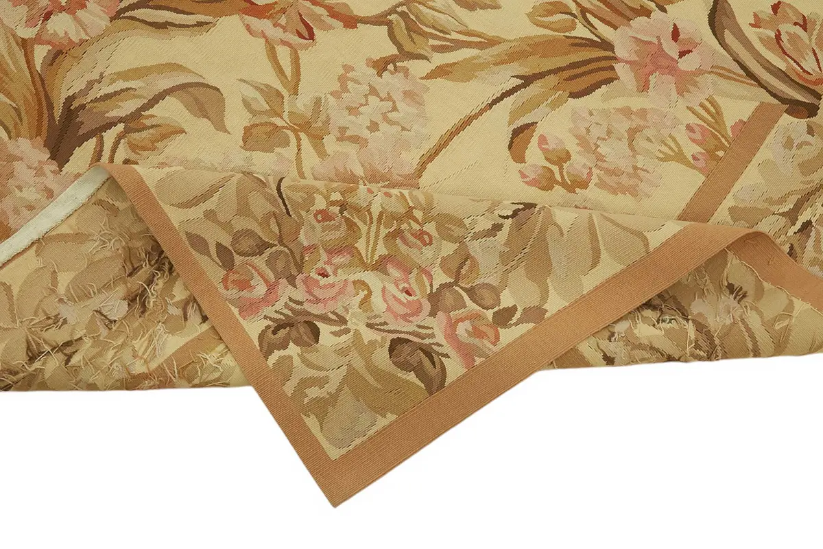 Aubusson Eskitme Bej Pamuk Üzerine Yün El Dokuma Halı-262x377 - Görsel 6