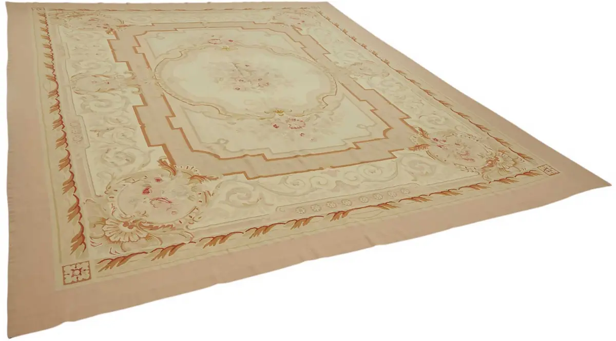 Aubusson Eskitme Bej Pamuk Üzerine Yün El Dokuma Halı-308x397 - Görsel 2