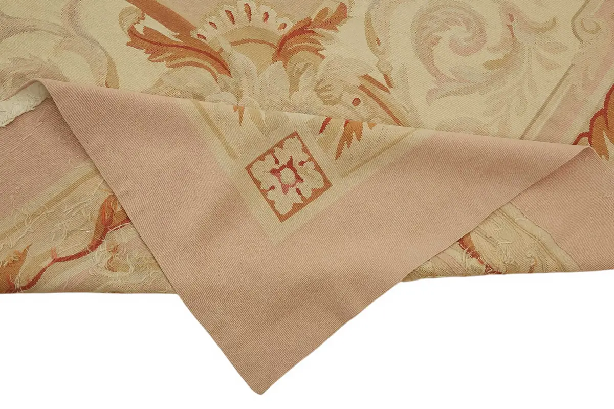 Aubusson Eskitme Bej Pamuk Üzerine Yün El Dokuma Halı-308x397 - Görsel 6