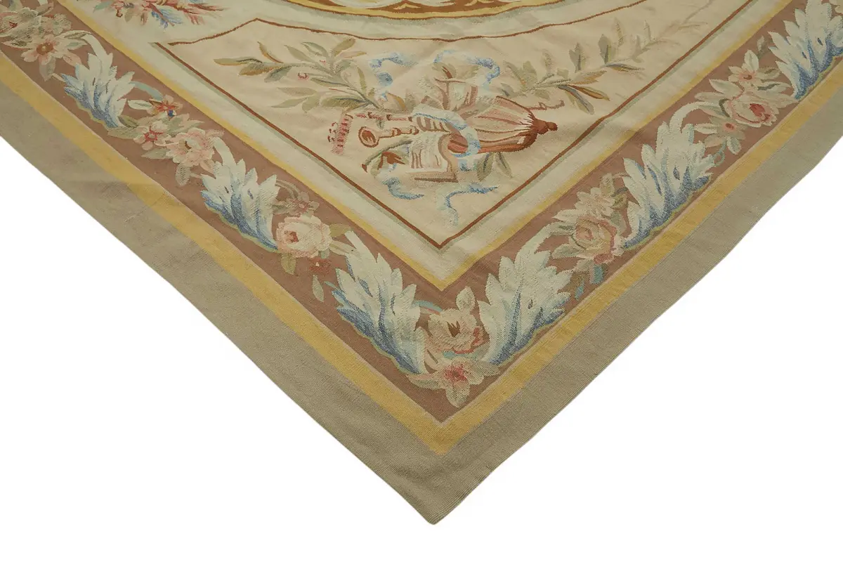 Aubusson Eskitme Bej Pamuk Üzerine Yün El Dokuma Halı-274x366 - Görsel 4