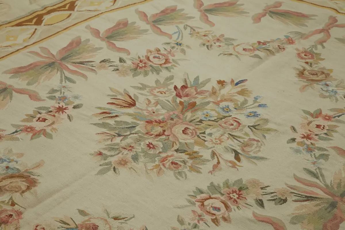Aubusson Eskitme Bej Pamuk Üzerine Yün El Dokuma Halı-274x366 - Görsel 5