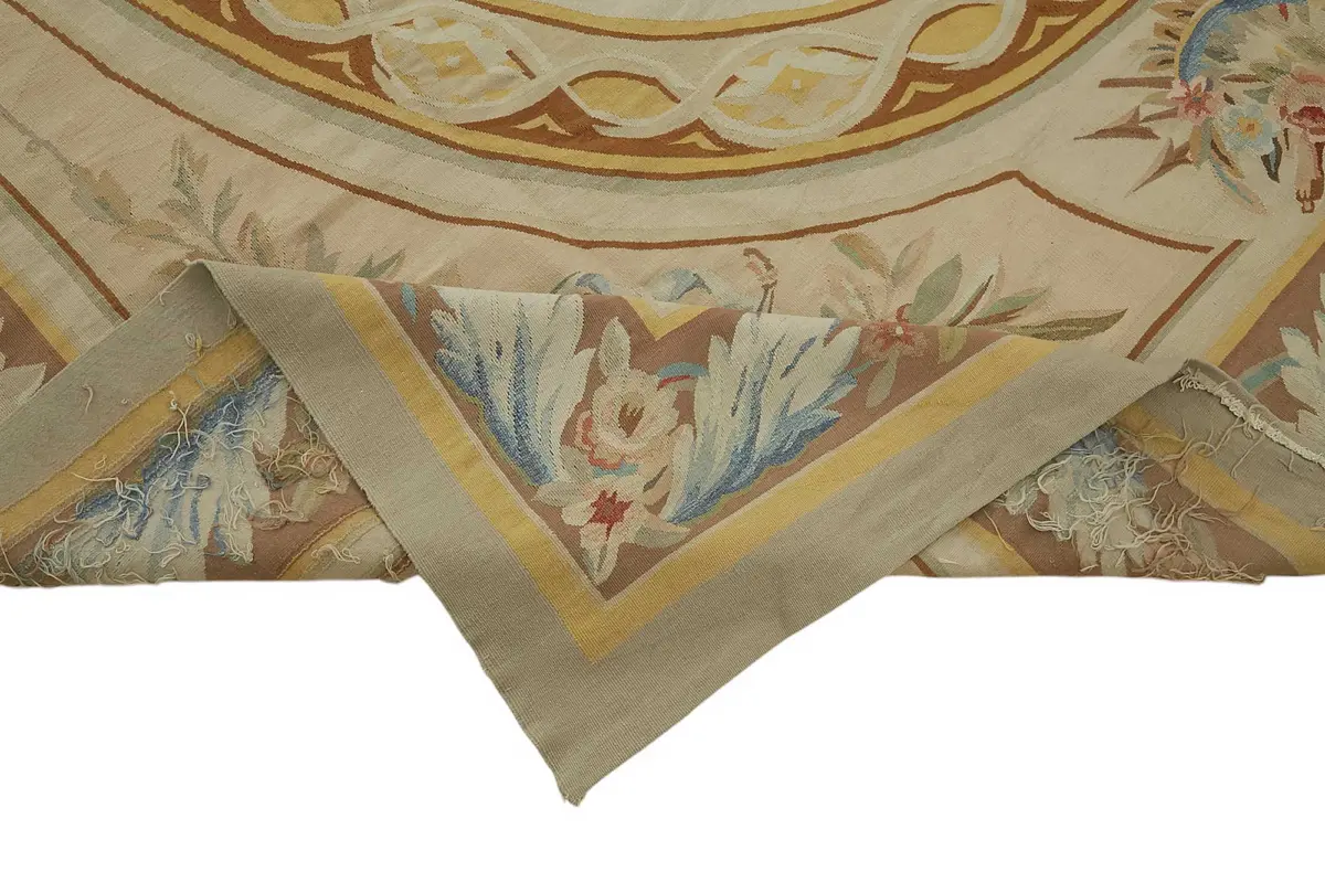 Aubusson Eskitme Bej Pamuk Üzerine Yün El Dokuma Halı-274x366 - Görsel 6