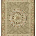 Aubusson Eskitme Bej Pamuk Üzerine Yün El Dokuma Halı-206x279