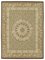 Aubusson Eskitme Bej Pamuk Üzerine Yün El Dokuma Halı-206x279