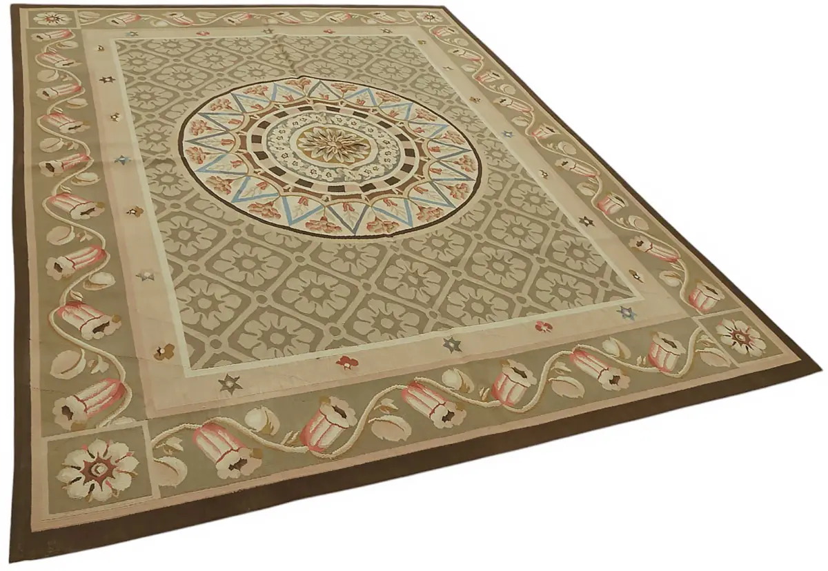 Aubusson Eskitme Bej Pamuk Üzerine Yün El Dokuma Halı-206x279 - Görsel 2