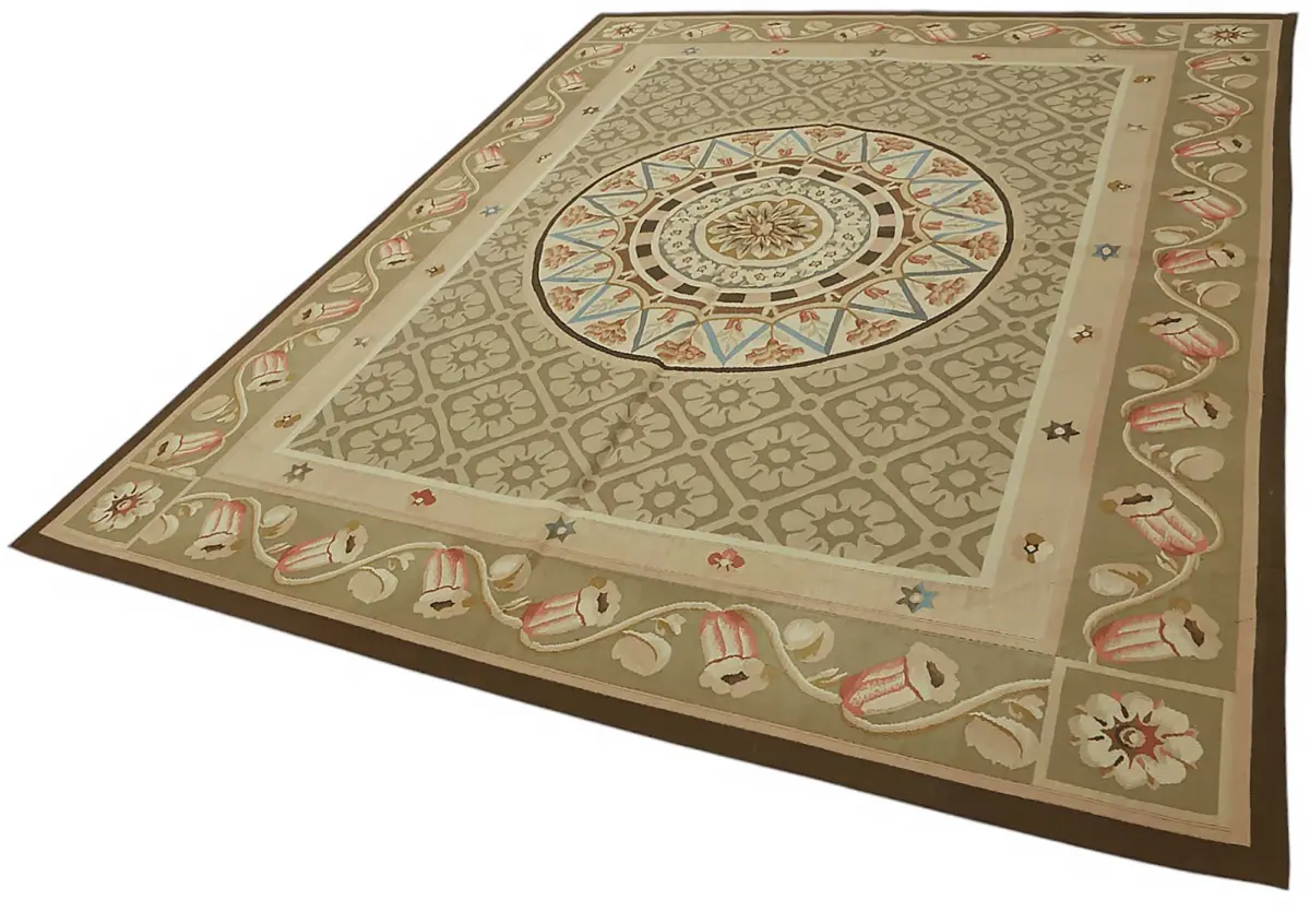 Aubusson Eskitme Bej Pamuk Üzerine Yün El Dokuma Halı-206x279 - Görsel 3