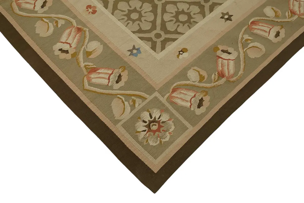 Aubusson Eskitme Bej Pamuk Üzerine Yün El Dokuma Halı-207x273 - Görsel 4