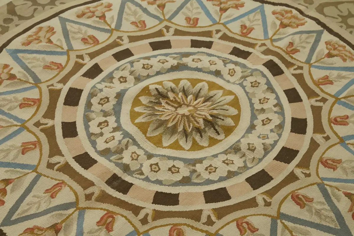 Aubusson Eskitme Bej Pamuk Üzerine Yün El Dokuma Halı-207x273 - Görsel 5