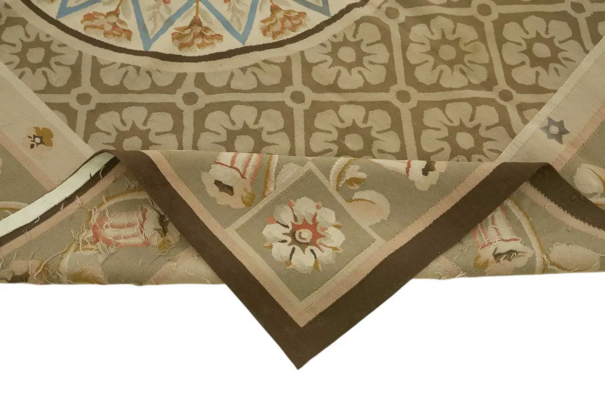 Aubusson Eskitme Bej Pamuk Üzerine Yün El Dokuma Halı-207x273 - Görsel 6