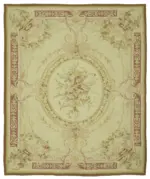 Aubusson Eskitme Bej Pamuk Üzerine Yün El Dokuma Halı-237x290