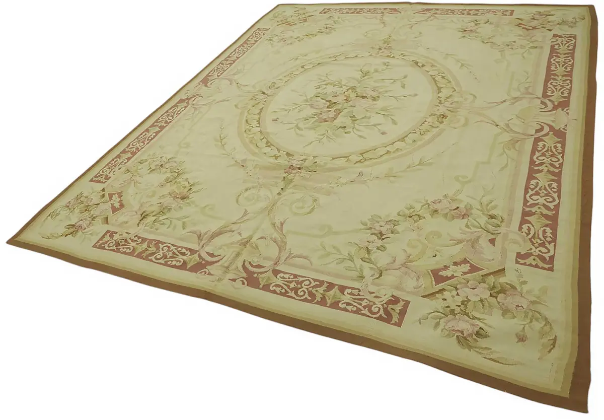 Aubusson Eskitme Bej Pamuk Üzerine Yün El Dokuma Halı-237x290 - Görsel 3