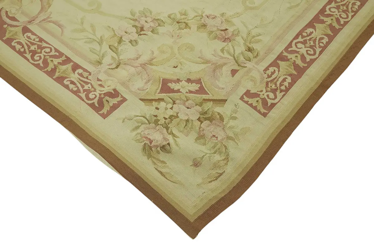 Aubusson Eskitme Bej Pamuk Üzerine Yün El Dokuma Halı-237x290 - Görsel 4