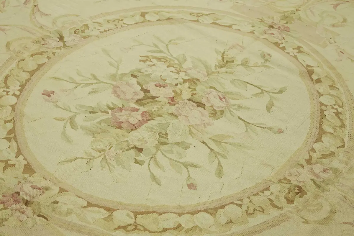 Aubusson Eskitme Bej Pamuk Üzerine Yün El Dokuma Halı-237x290 - Görsel 5