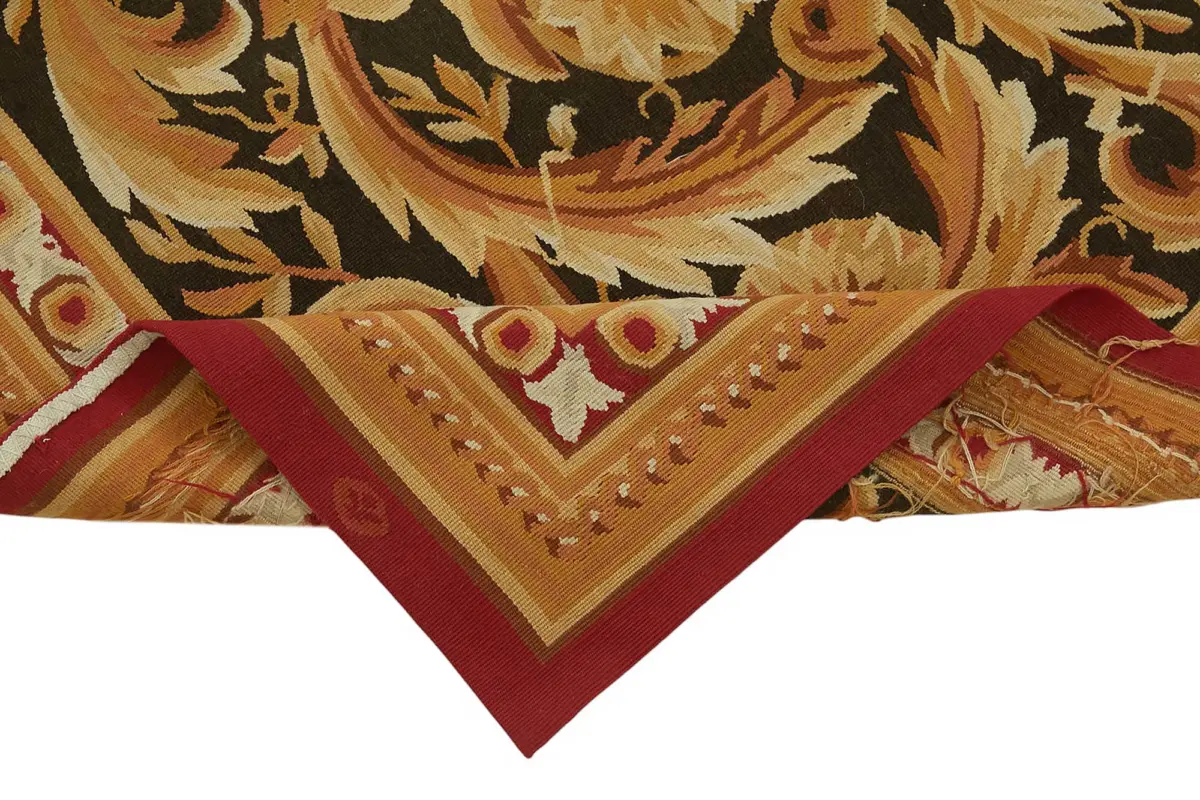 Aubusson Eskitme Bej Pamuk Üzerine Yün El Dokuma Halı-090x300 - Görsel 6