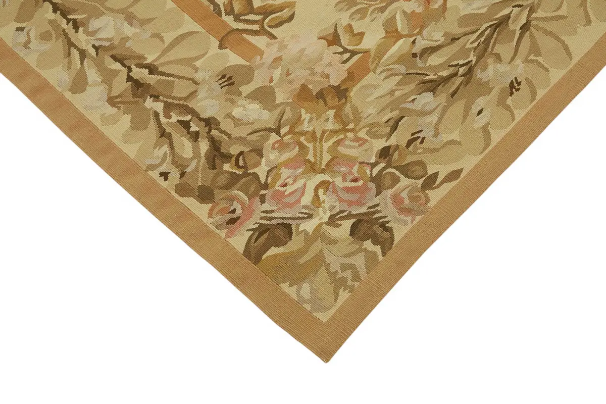 Aubusson Eskitme Bej Pamuk Üzerine Yün El Dokuma Halı-177x273 - Görsel 4