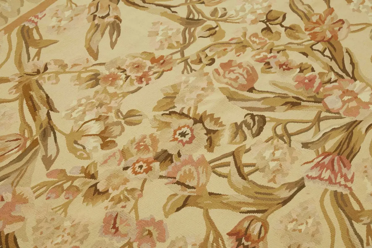 Aubusson Eskitme Bej Pamuk Üzerine Yün El Dokuma Halı-177x273 - Görsel 5