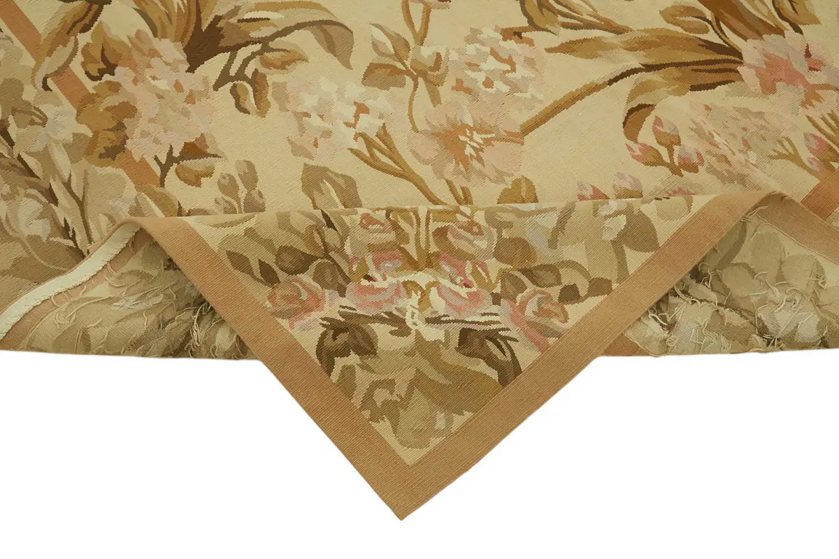 Aubusson Eskitme Bej Pamuk Üzerine Yün El Dokuma Halı-177x273 - Görsel 6
