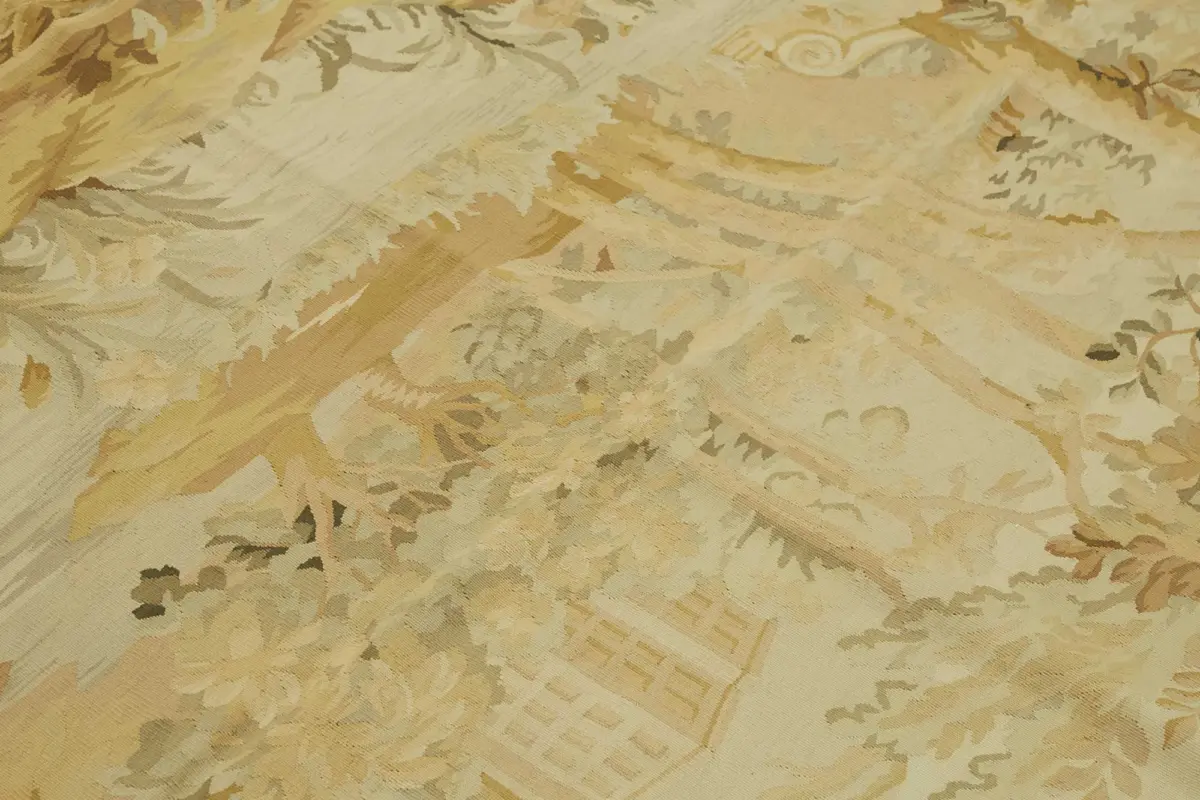 Aubusson Eskitme Bej Pamuk Üzerine Yün El Dokuma Halı-153x242 - Görsel 5