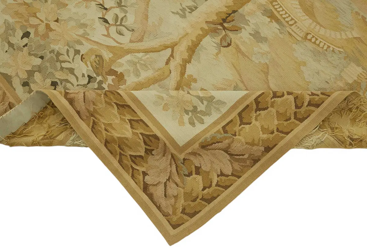 Aubusson Eskitme Bej Pamuk Üzerine Yün El Dokuma Halı-153x242 - Görsel 6