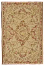 Aubusson Eskitme Bej Pamuk Üzerine Yün El Dokuma Halı-123x185