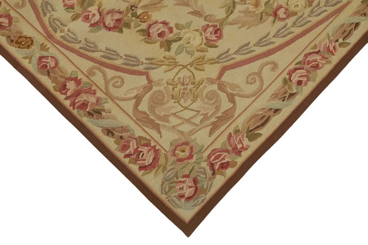 Aubusson Eskitme Bej Pamuk Üzerine Yün El Dokuma Halı-123x185 - Görsel 4