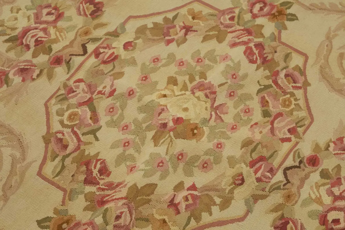 Aubusson Eskitme Bej Pamuk Üzerine Yün El Dokuma Halı-123x185 - Görsel 5